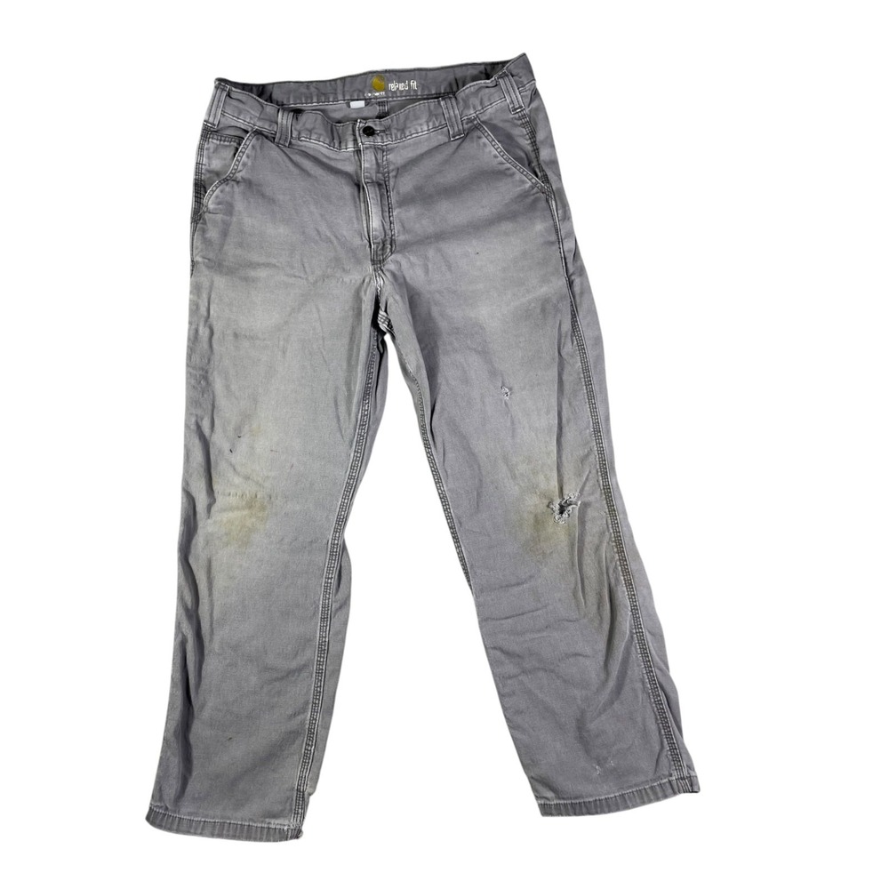 Carhartt Relaxed Straight Rigby Dungaree Pants Mens 38x30 Gray Workwear Rugged